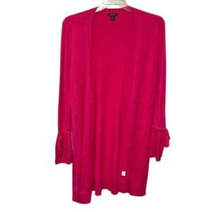 Halogen Bright Pink Tie Sleeve Long Open Cardigan MEDIUM